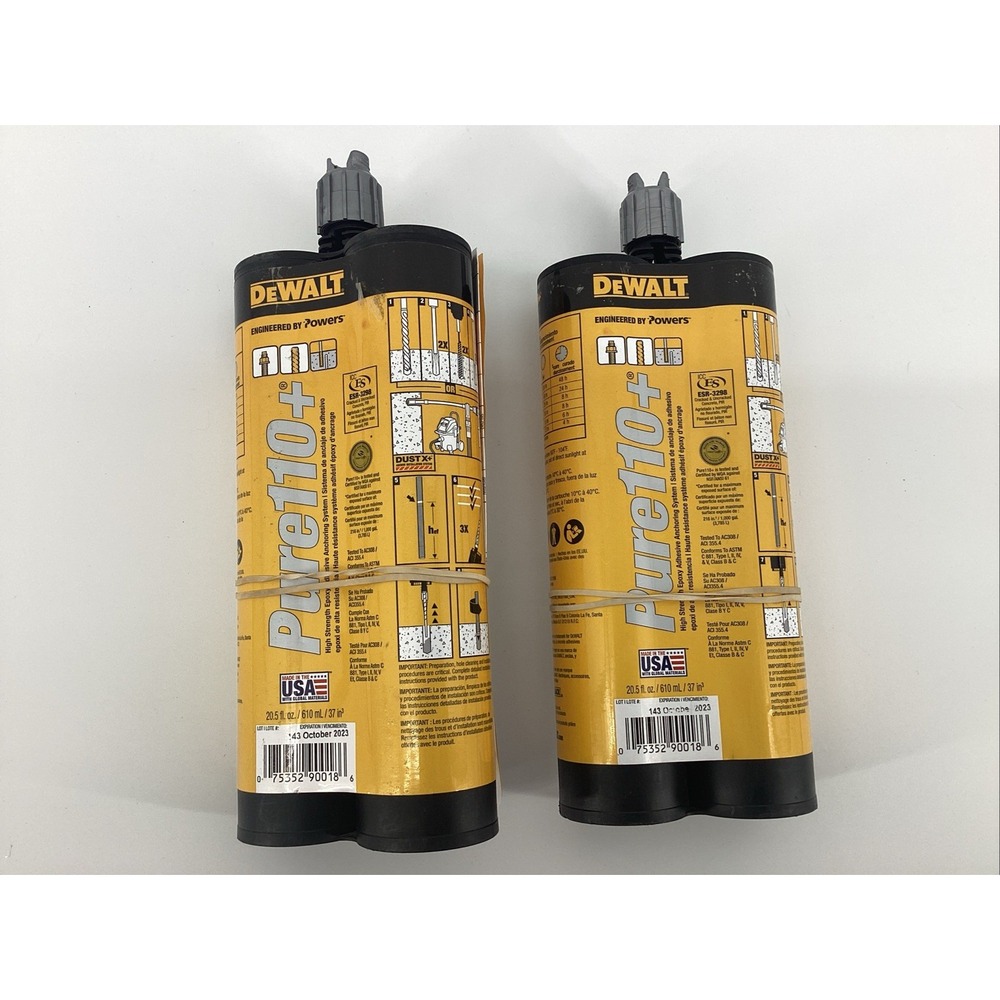 2 PACK NEW DEWALT Adhesive Anchoring System PURE 110+ 08321SD w/nozzle ex 10/23